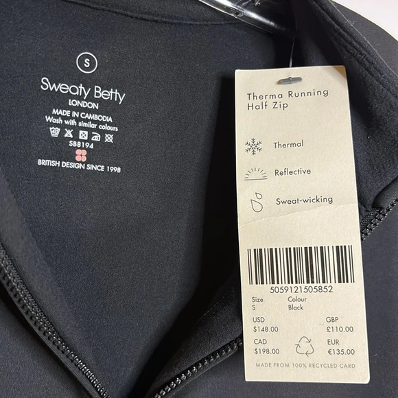 NWT women’s SWEATY BETTY THERMA RUNNING HALF ZIP in black size small - Picture 6 of 9